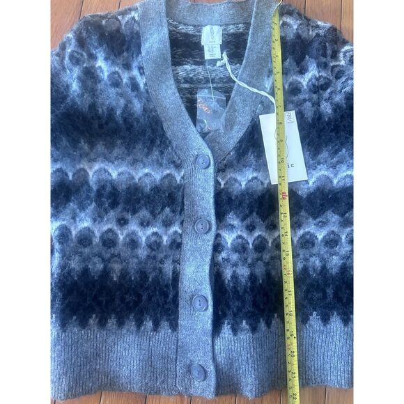 NWT JOIE XS Wool Blend V Neck Cardigan Sweater Grey Print - Picture 5 of 6